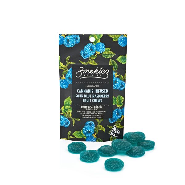 SOUR BLUE RASPBERRY INDICA SMOKIEZ GUMMIES 100MG (10 PACK - 10 MG EACH)
