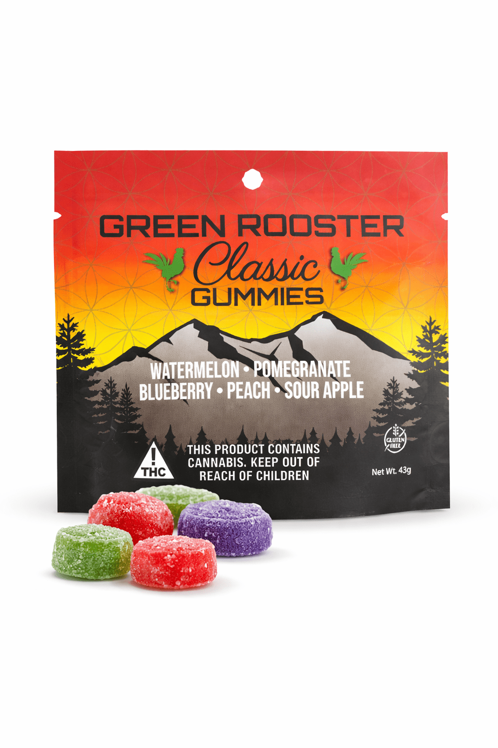 CLASSIC 100MG VARIETY HYBRID GREEN ROOSTER GUMMIES